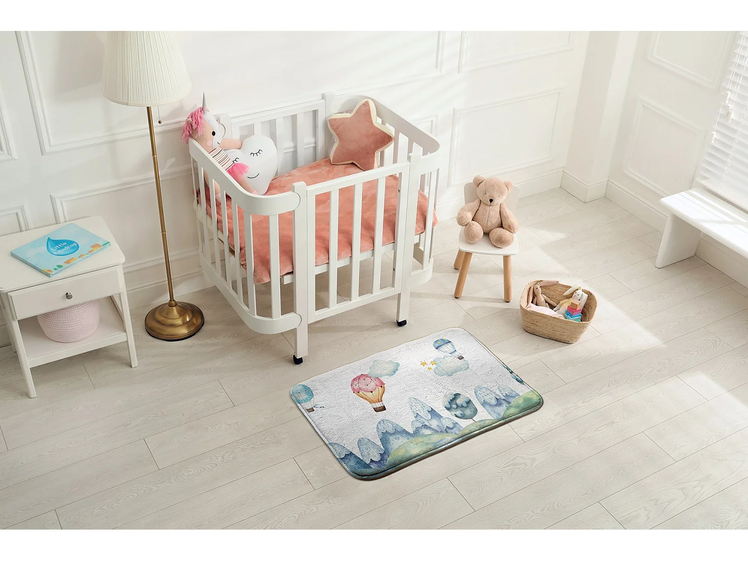 Tapis enfant, 90x60 cm Ballons au-dessus des montagnes Tapis enfant, pour chambre d'enfant