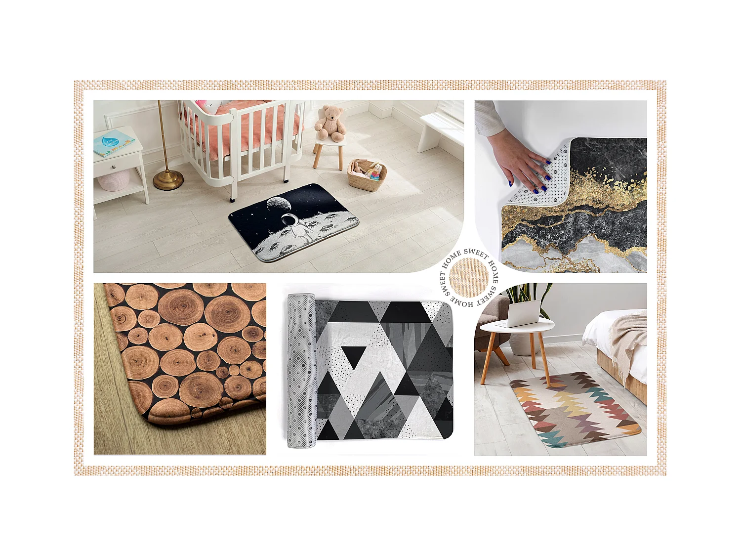 Tapijt voor de slaapkamer, 90x60 cm, marmeren oppervlak. Trendy vloerkleed voor de slaapkamer of woonkamer.