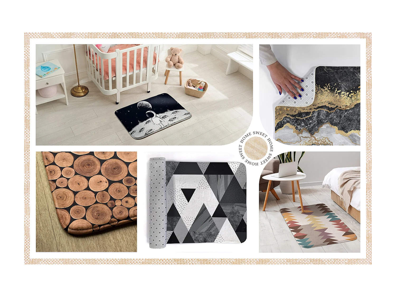 Tapis pour la chambre, 90x60 cm. Motifs abstraits. Tapis tendance pour la chambre ou le salon.