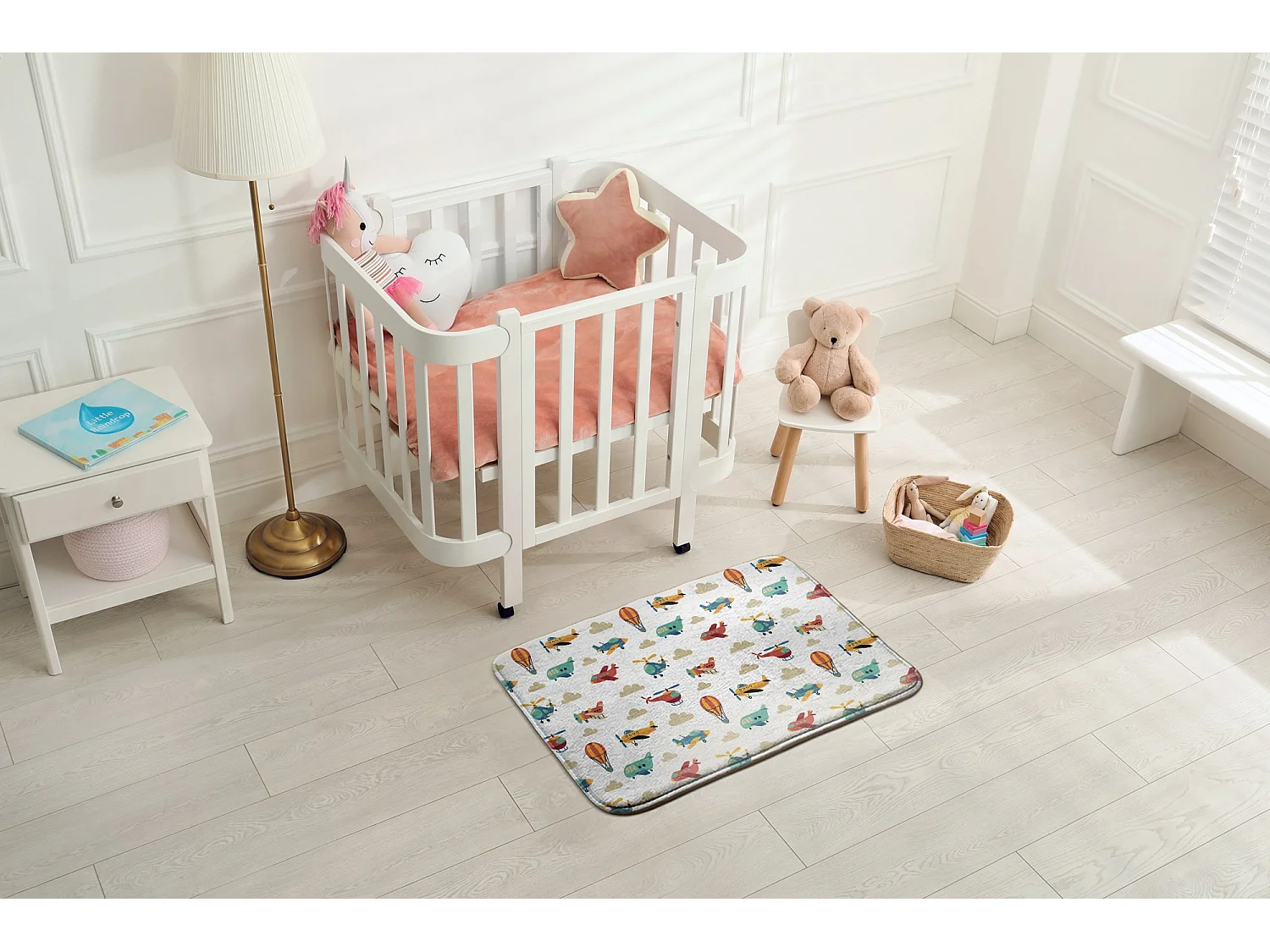 Tapis enfant, 75x45 cm. Avions et ballons Tapis enfant, pour chambre d'enfant.