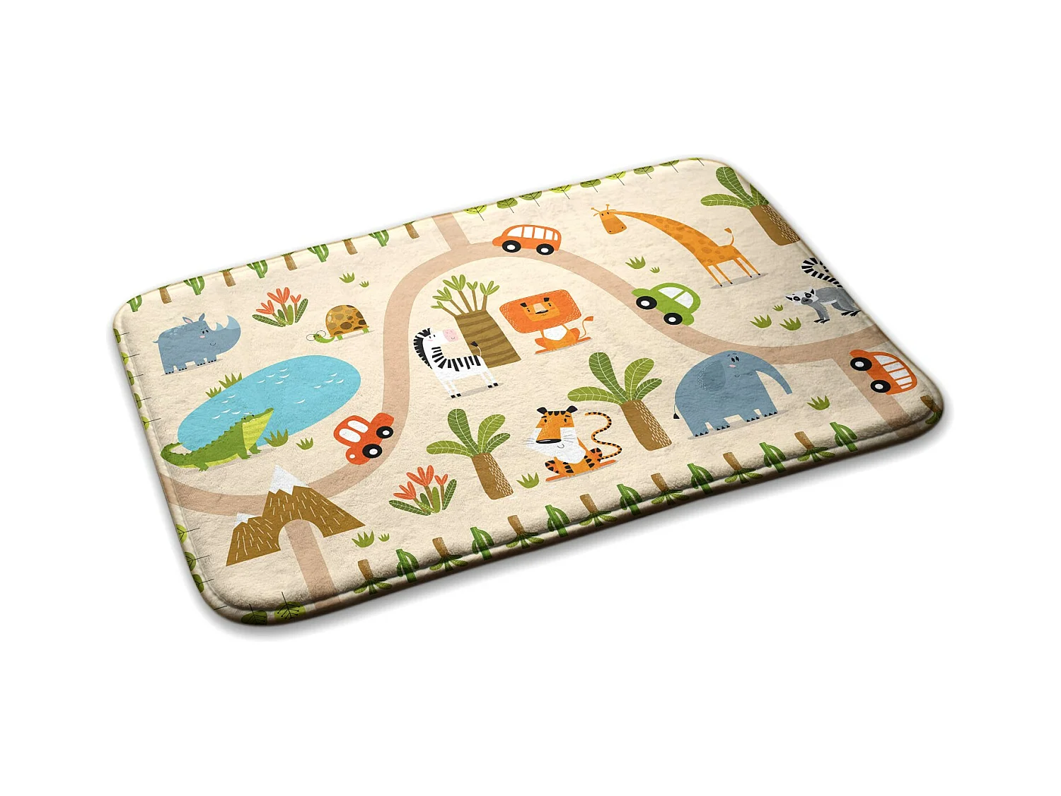 Tappeto per bambini, 75x45 cm Animali e automobili Tappeto per bambini, per la cameretta dei bambini