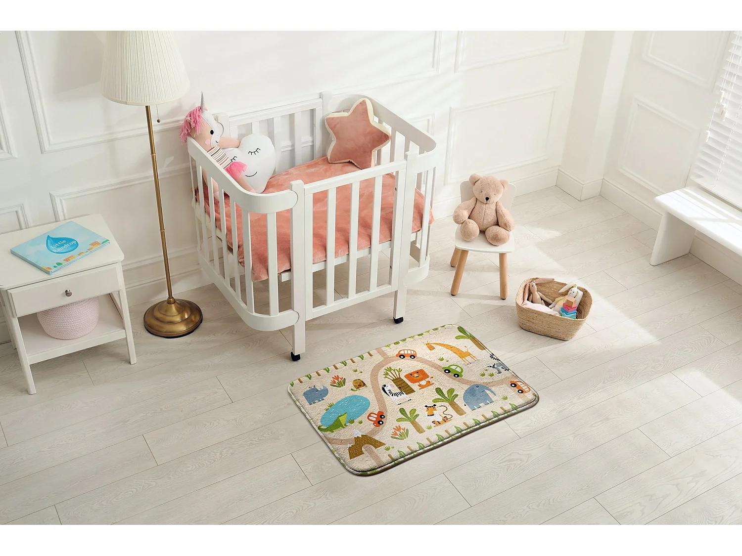Tapis enfant, 75x45 cm Animaux et voitures Tapis enfant, pour chambre d'enfant