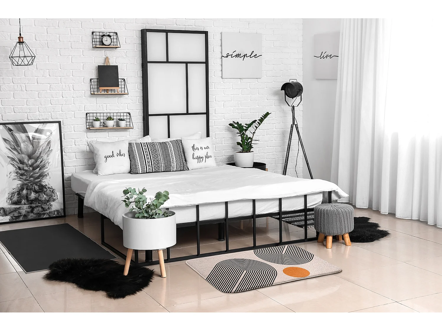 Tapis de chambre, 75x45 cm. Motifs géométriques abstraits. Tapis tendance pour la chambre, le salon.