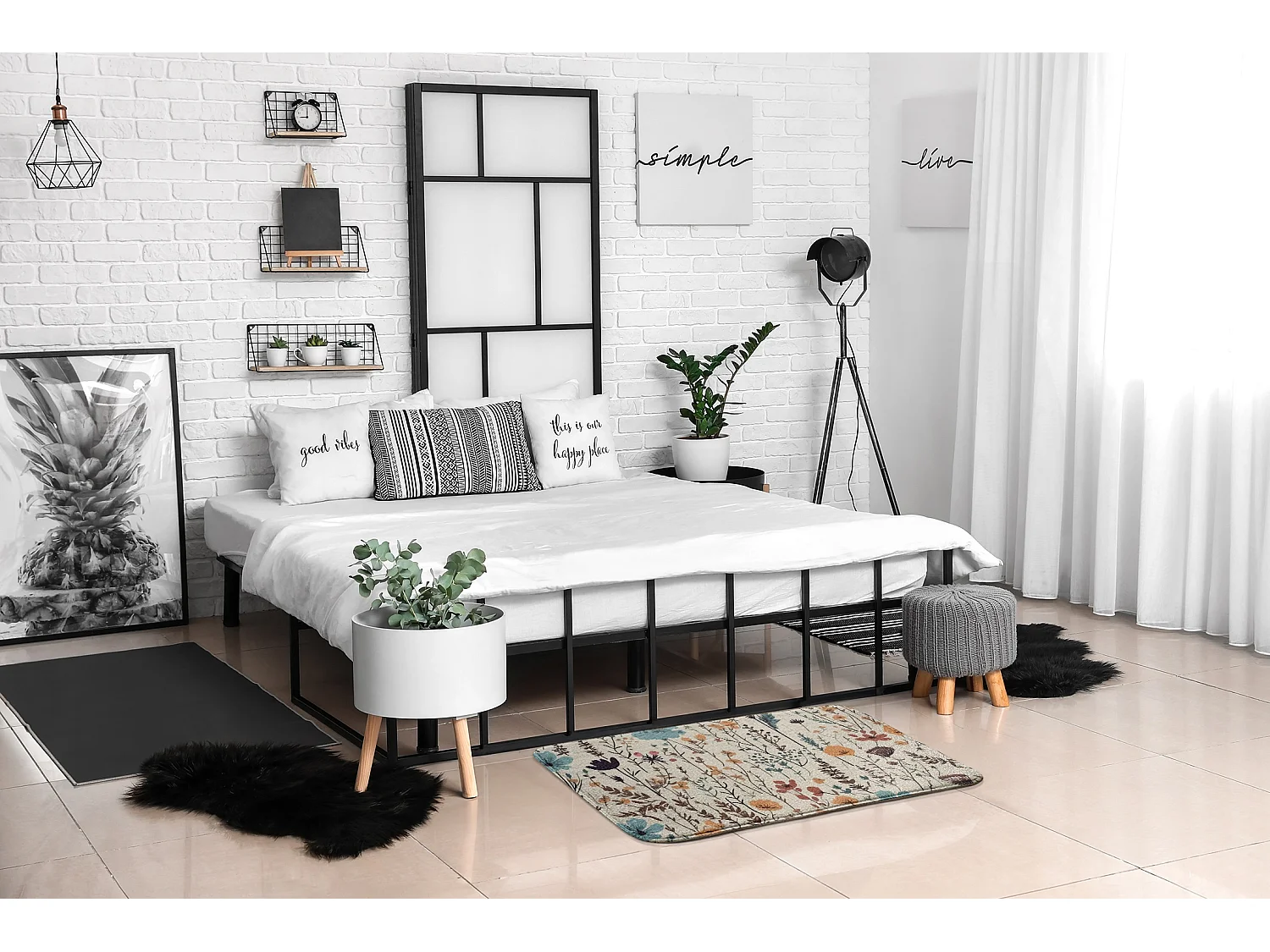 Tapis de chambre, 75x45 cm Fleurs et feuilles Tapis tendance pour une chambre ou un salon.