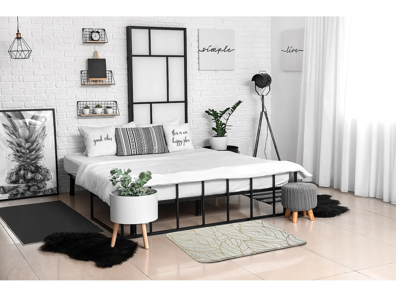 Tapis pour la chambre, 75x45 cm Feuilles contours Tapis tendance pour la chambre ou le salon.