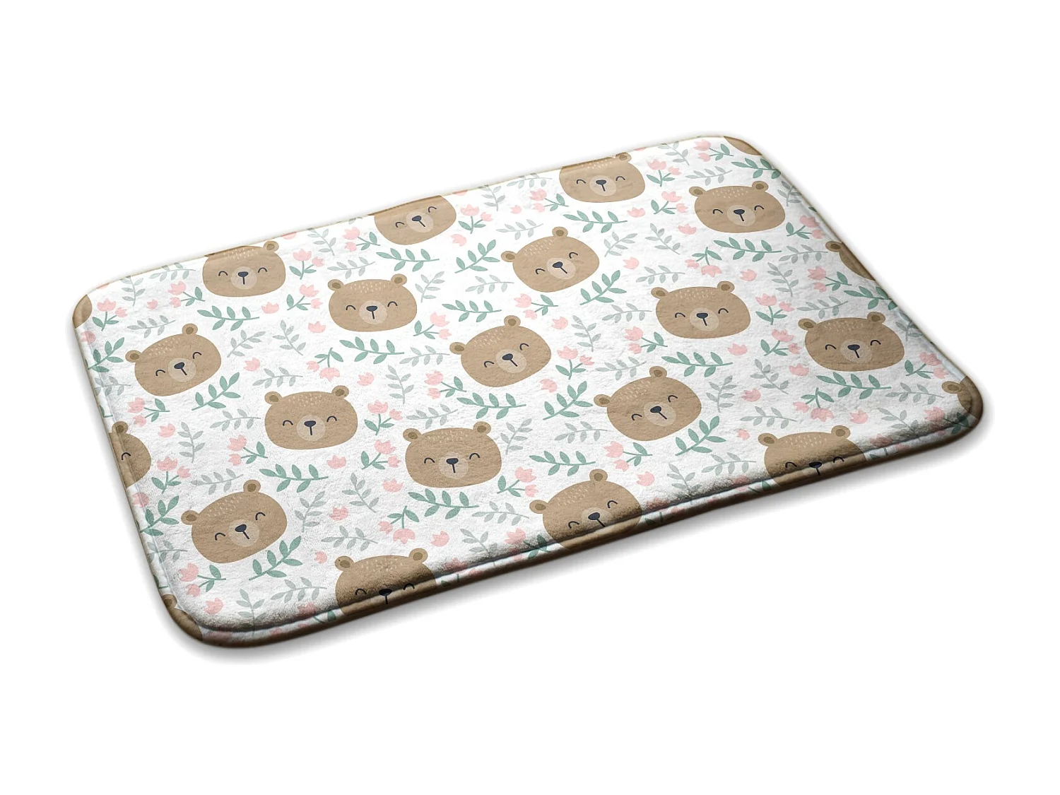 Tapis enfant, 75x45 cm Ours en peluche et fleurs Tapis enfant, pour chambre d'enfant