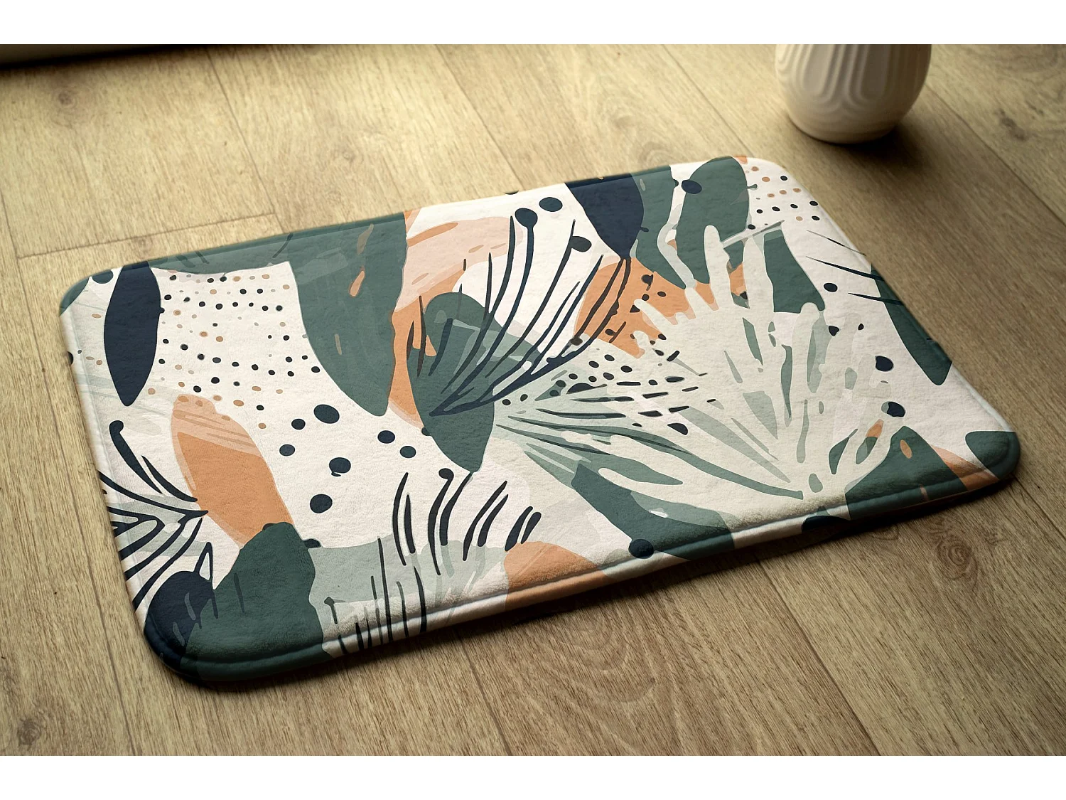 Tapis de chambre, 75x45 cm. Motif de feuilles abstraites. Tapis tendance pour une chambre ou un salon.