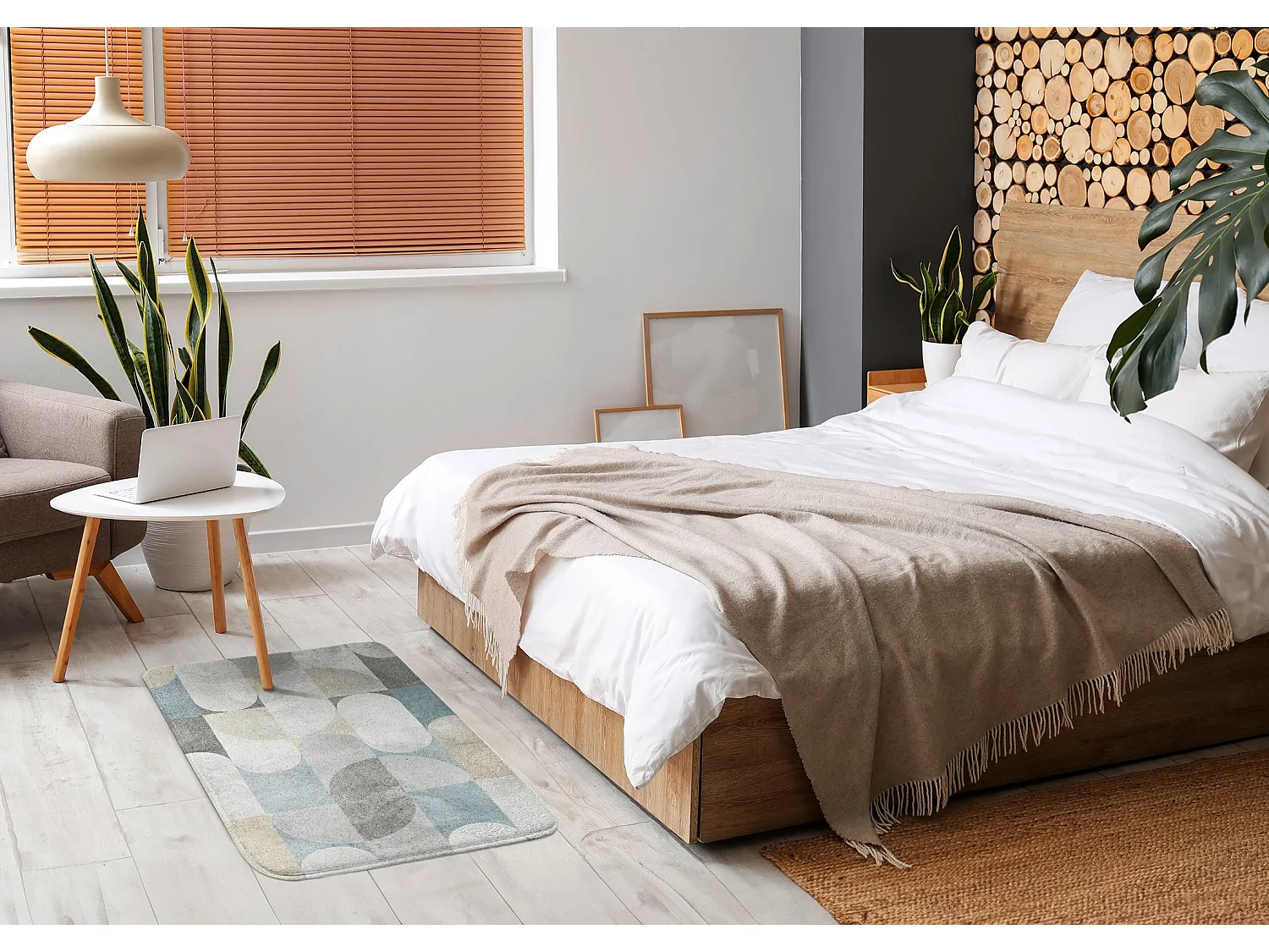 Tapis de chambre, 75x45 cm. Motif géométrique. Tapis tendance pour une chambre ou un salon.