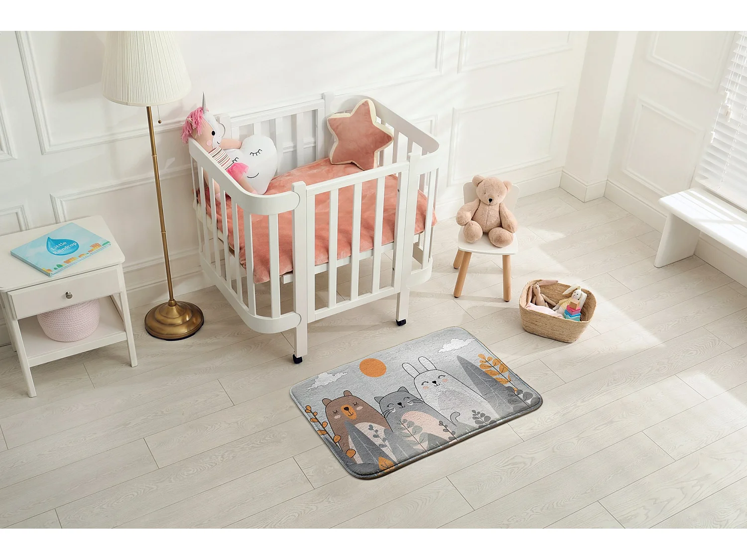 Kindervloerkleed, 90x60 cm Dieren in het bos Kindervloerkleed, voor de kinderkamer