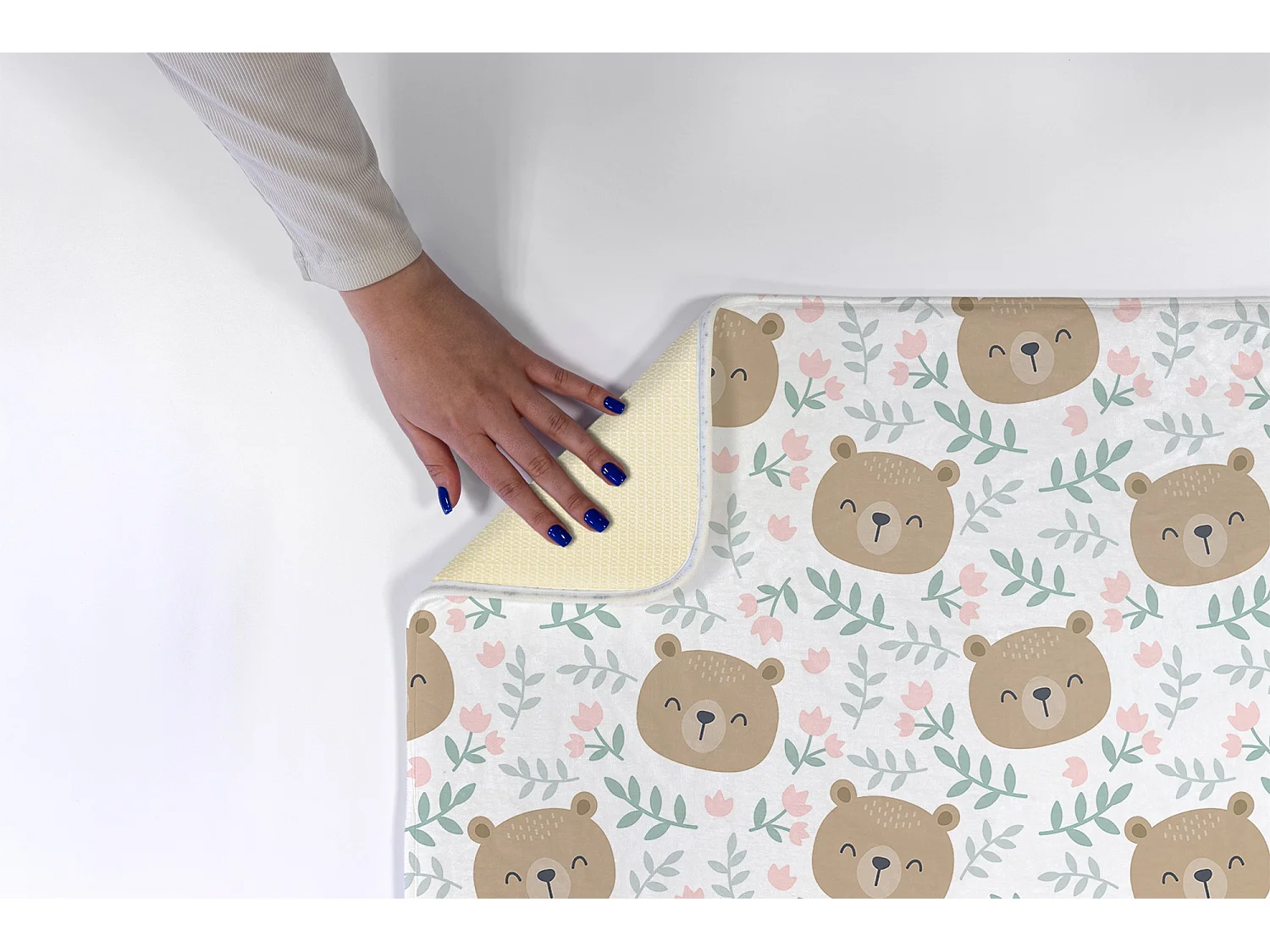 Kindervloerkleed, 90x60 cm Teddybeer en bloemen Kindervloerkleed, voor de kinderkamer