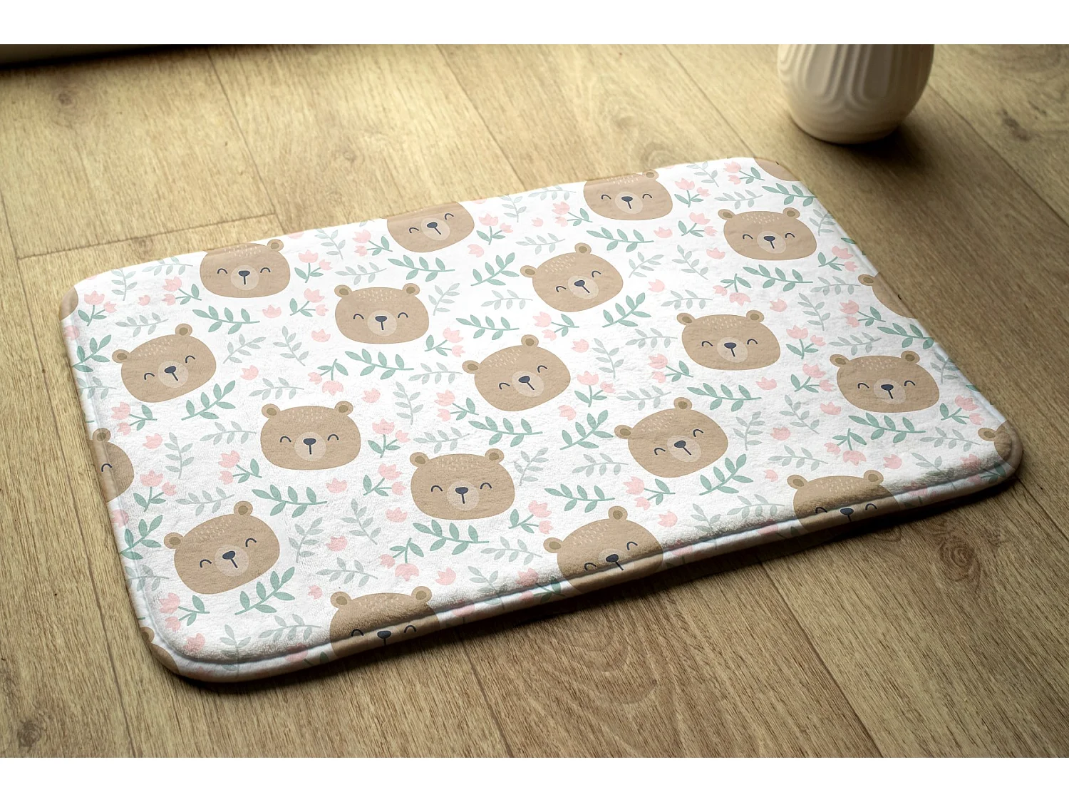 Tapis enfant, 90x60 cm Ours en peluche et fleurs Tapis enfant, pour chambre d'enfant