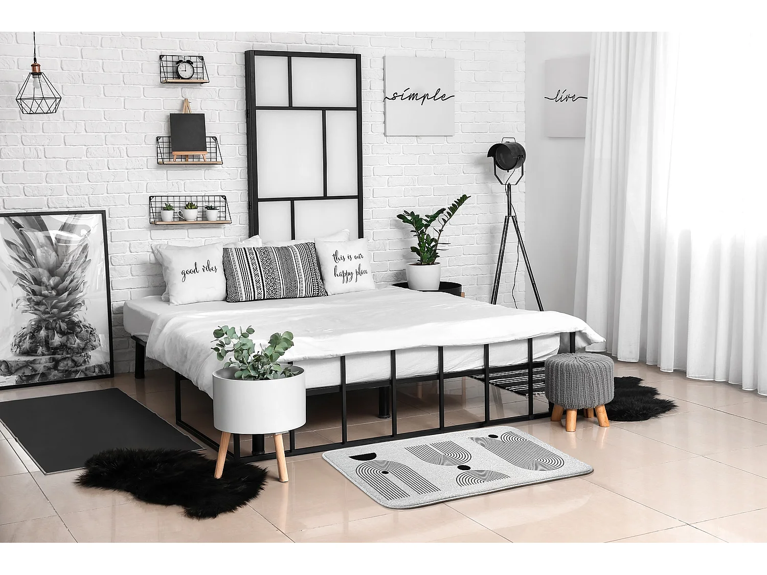 Tapis pour la chambre, 75x45 cm. Motifs géométriques. Tapis tendance pour la chambre ou le salon.