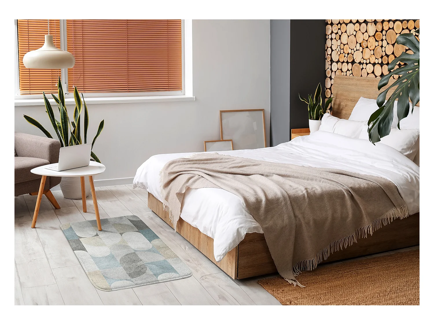 Slaapkamerkleed, 90x60 cm. Geometrisch patroon. Trendy vloerkleed voor slaapkamer of woonkamer.