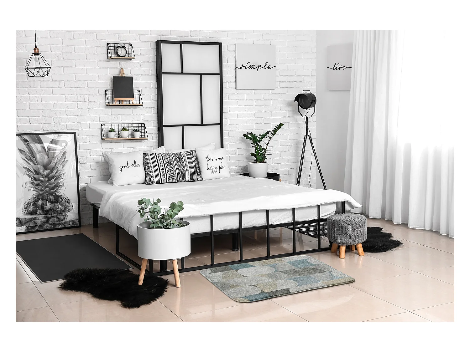 Slaapkamerkleed, 90x60 cm. Geometrisch patroon. Trendy vloerkleed voor slaapkamer of woonkamer.