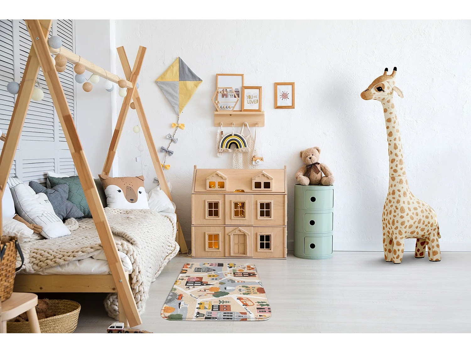 Tapis pour enfants, 90x60 cm Plan de la ville Tapis pour enfants, pour une chambre d'enfant