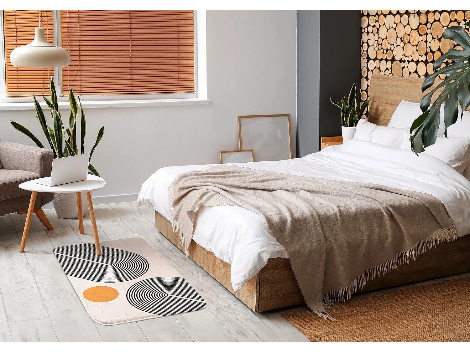 Tapis de chambre, 90x60 cm. Motifs géométriques abstraits. Tapis tendance pour la chambre, le salon.