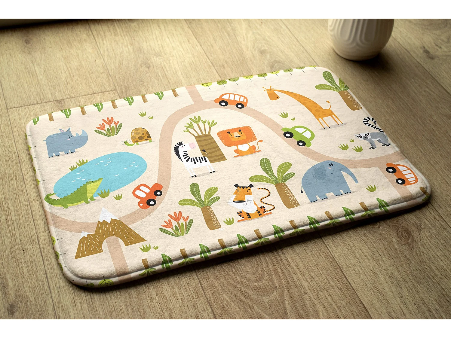 Tapis enfant, 90x60 cm Animaux et voitures Tapis enfant, pour chambre d'enfant