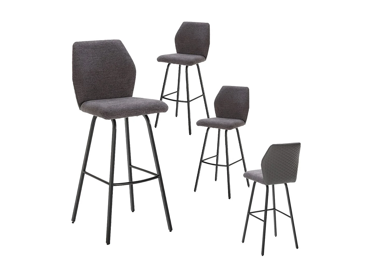 JASDA - Lot de 4 Tabourets Bi-Matières Tissu et Simili Gris Anthracite