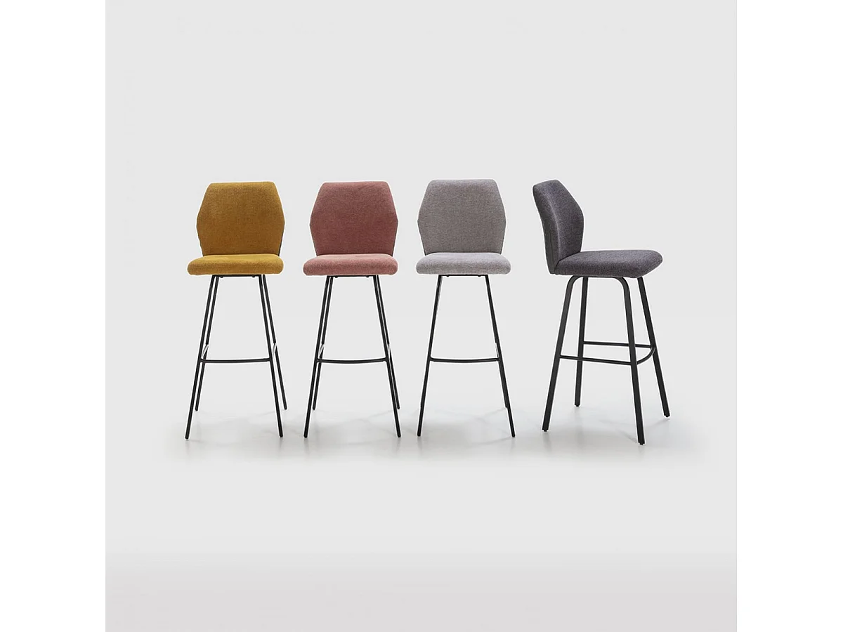 JASDA - Lot de 4 Tabourets Bi-Matières Tissu et Simili Gris Anthracite