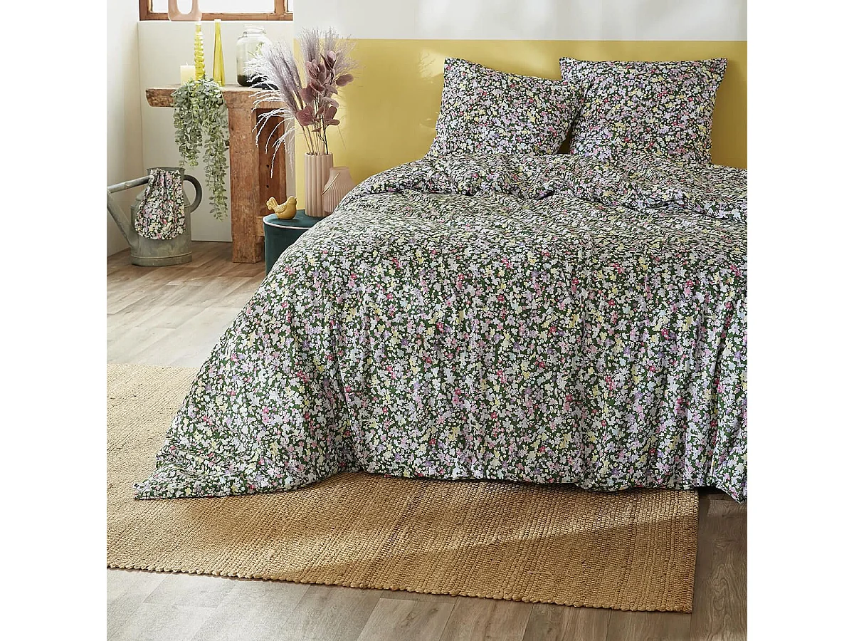 ISIA - Parure de Lit Imprimé Floral Housse de Couette 240x220cm + 2 Taies d'Oreiller