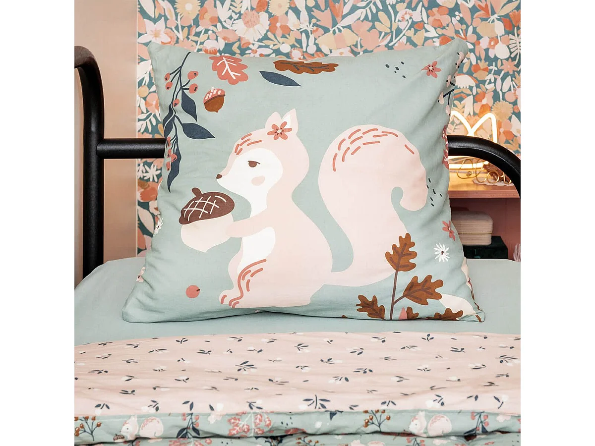 VALDY - Parure de Lit Imprimé Forêt Housse de Couette 200x200cm + 2 Taies d'Oreiller