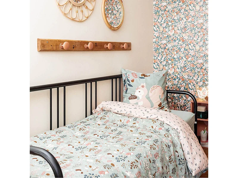 VALDY - Parure de Lit Imprimé Forêt Housse de Couette 200x200cm + 2 Taies d'Oreiller