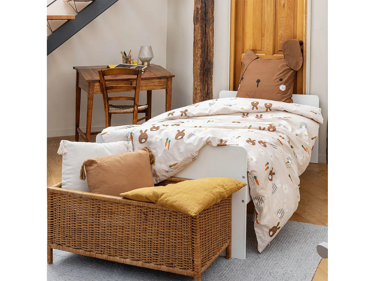 BUNNY - Parure de Lit Imprimé Lapin Housse de Couette 240x220cm + 2 Taies d'Oreiller