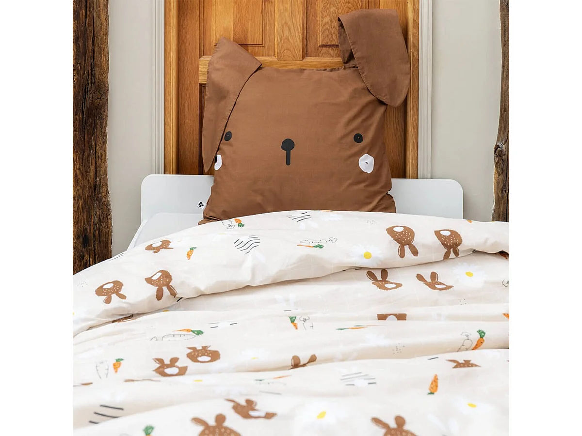 BUNNY - Parure de Lit Imprimé Lapin Housse de Couette 240x220cm + 2 Taies d'Oreiller