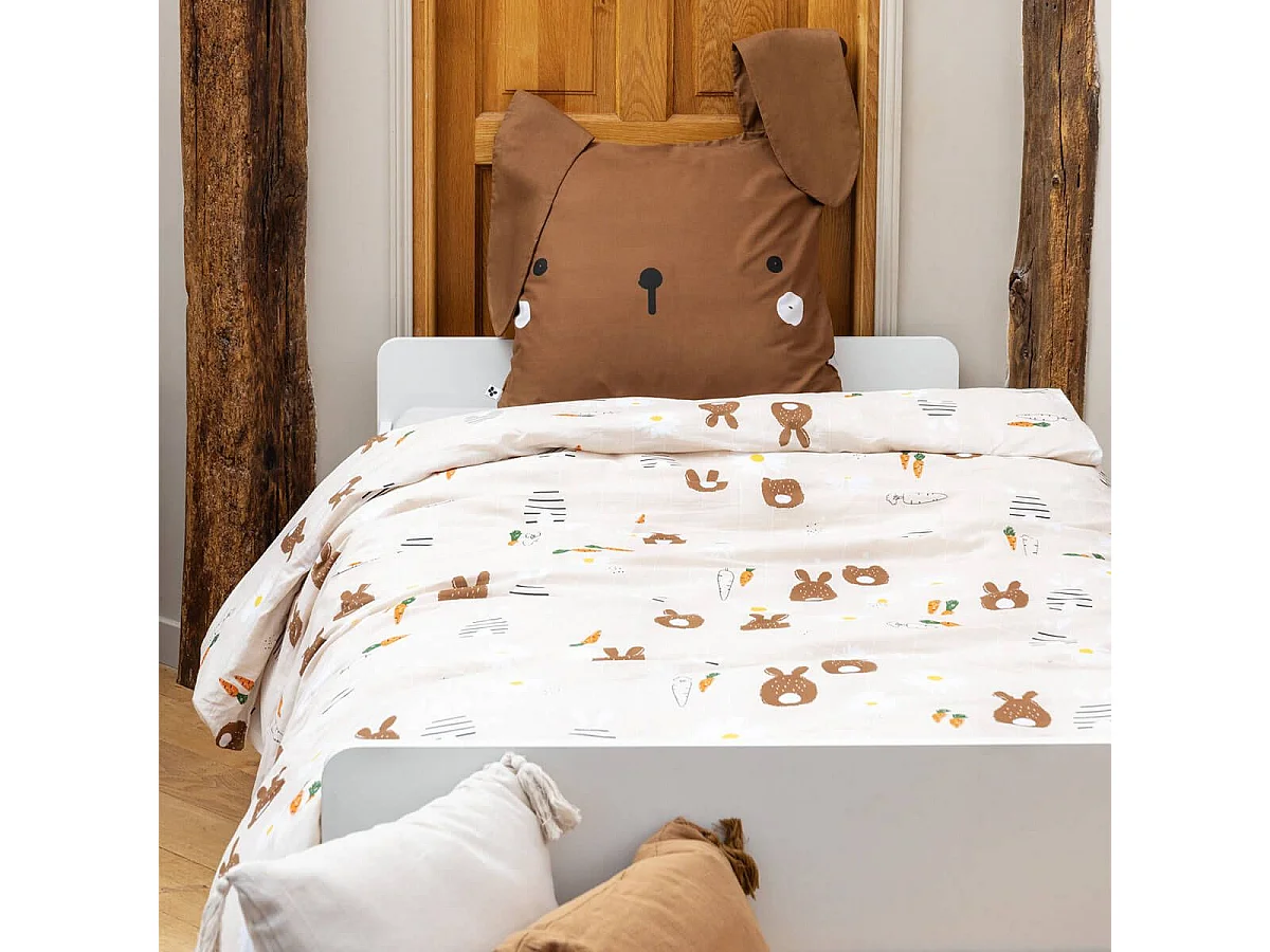 BUNNY - Parure de Lit Imprimé Lapin Housse de Couette 240x220cm + 2 Taies d'Oreiller
