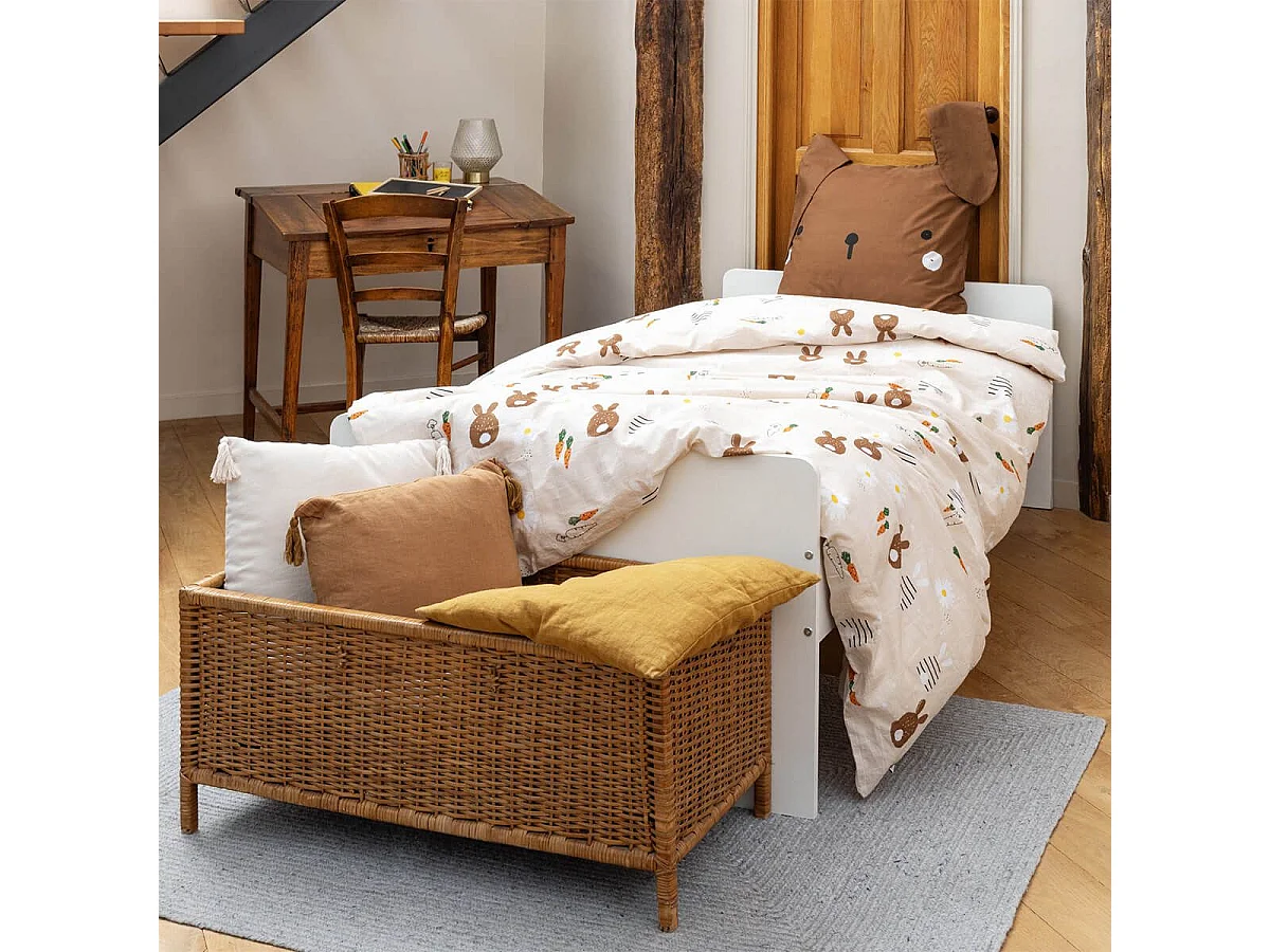 BUNNY - Parure de Lit Imprimé Lapin Housse de Couette 240x220cm + 2 Taies d'Oreiller