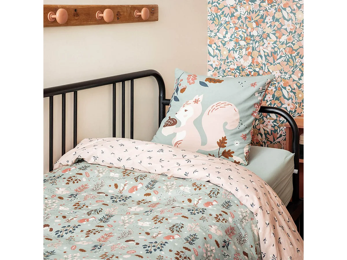 VALDY - Parure de Lit Imprimé Forêt Housse de Couette 240x220cm + 2 Taies d'Oreiller