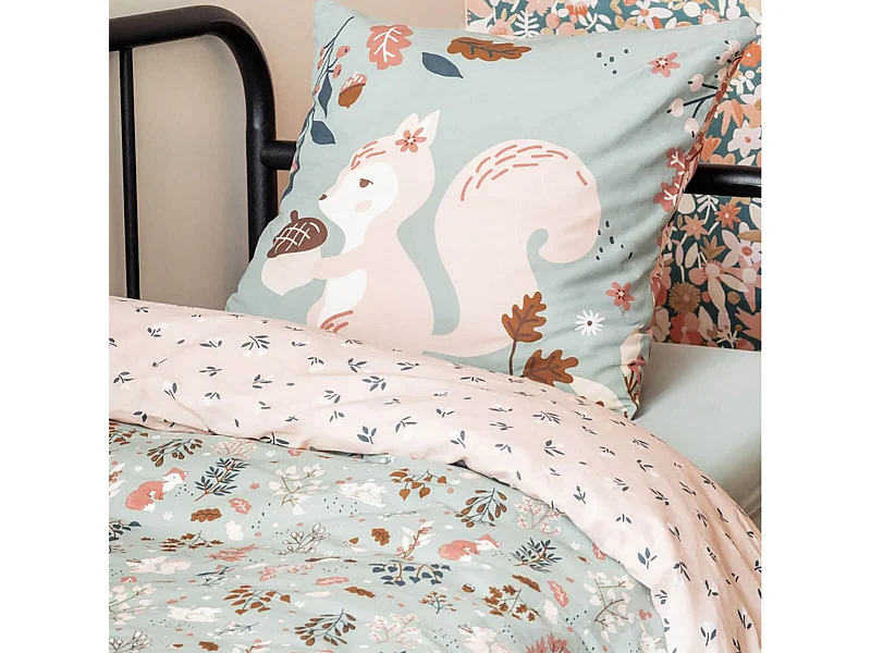 VALDY - Parure de Lit Imprimé Forêt Housse de Couette 240x220cm + 2 Taies d'Oreiller