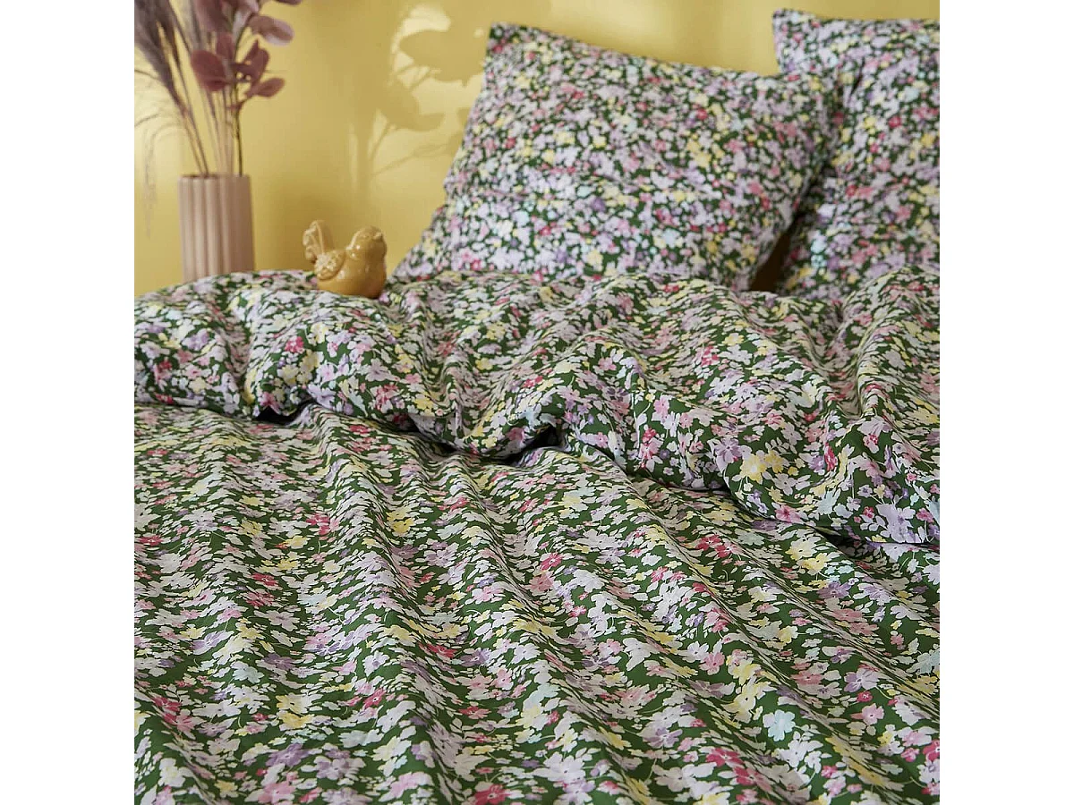 ISIA - Parure de Lit Imprimé Floral Housse de Couette 140x200cm + 1 Taie d'Oreiller