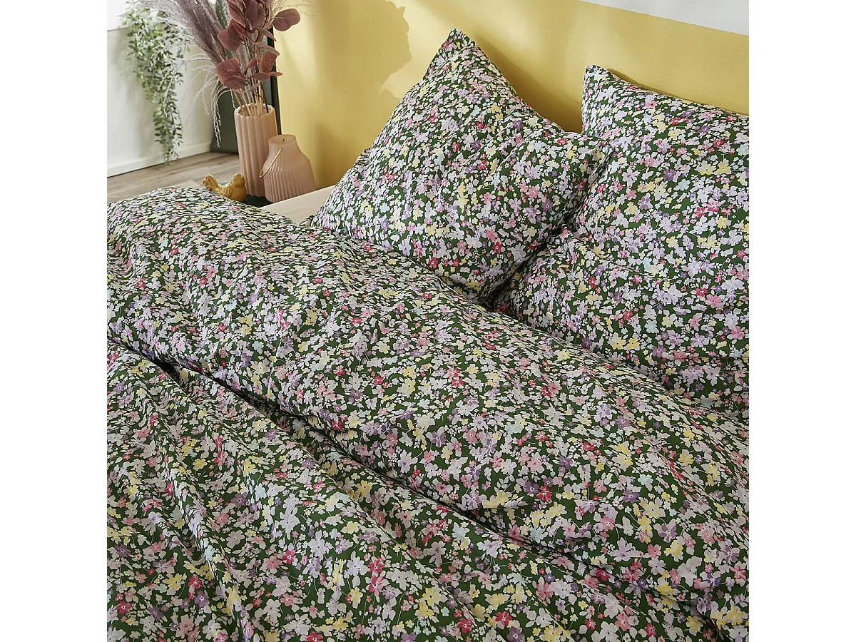 ISIA - Parure de Lit Imprimé Floral Housse de Couette 140x200cm + 1 Taie d'Oreiller