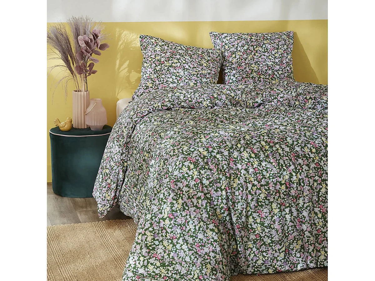 ISIA - Parure de Lit Imprimé Floral Housse de Couette 140x200cm + 1 Taie d'Oreiller