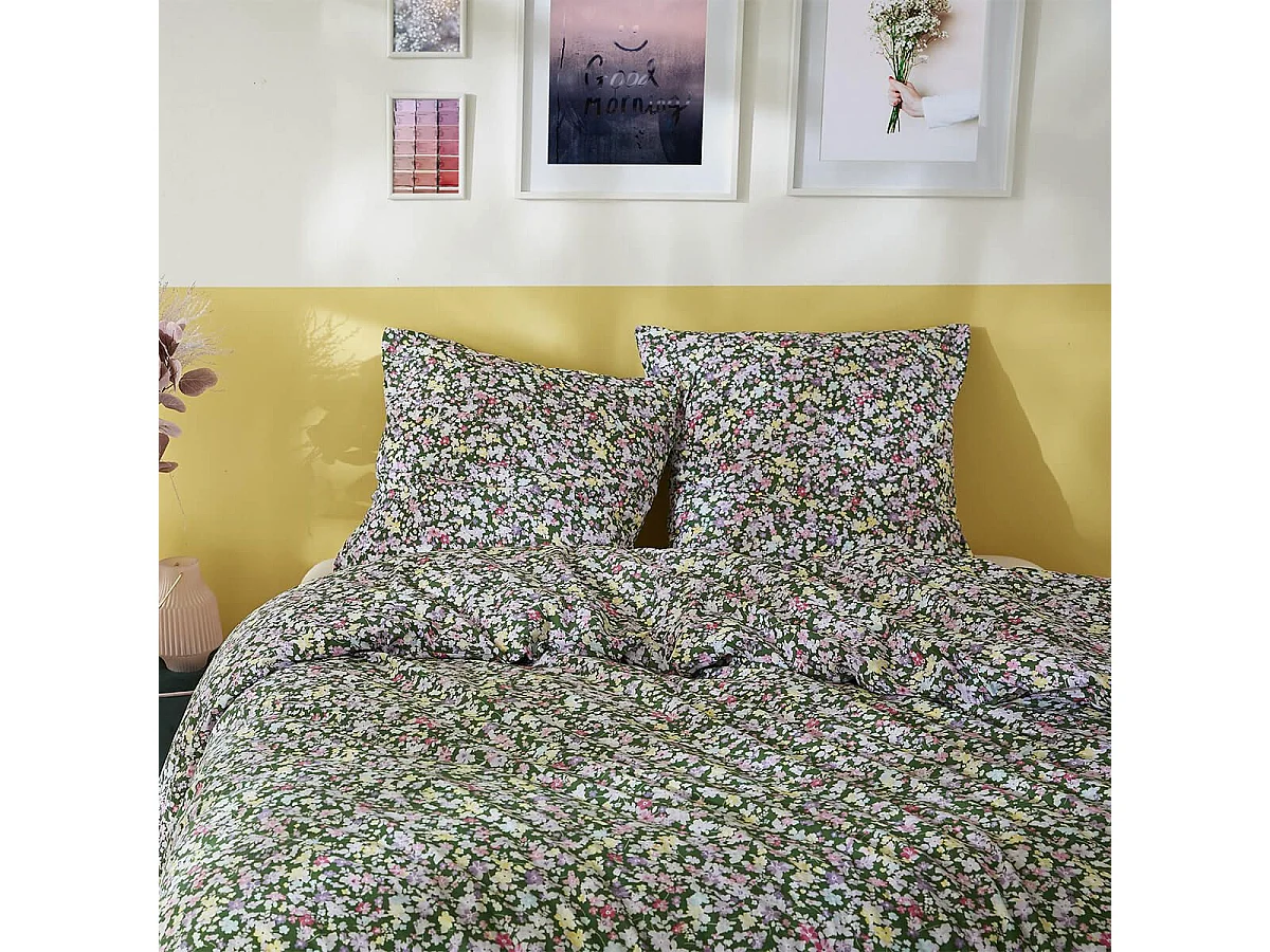 ISIA - Parure de Lit Imprimé Floral Housse de Couette 140x200cm + 1 Taie d'Oreiller