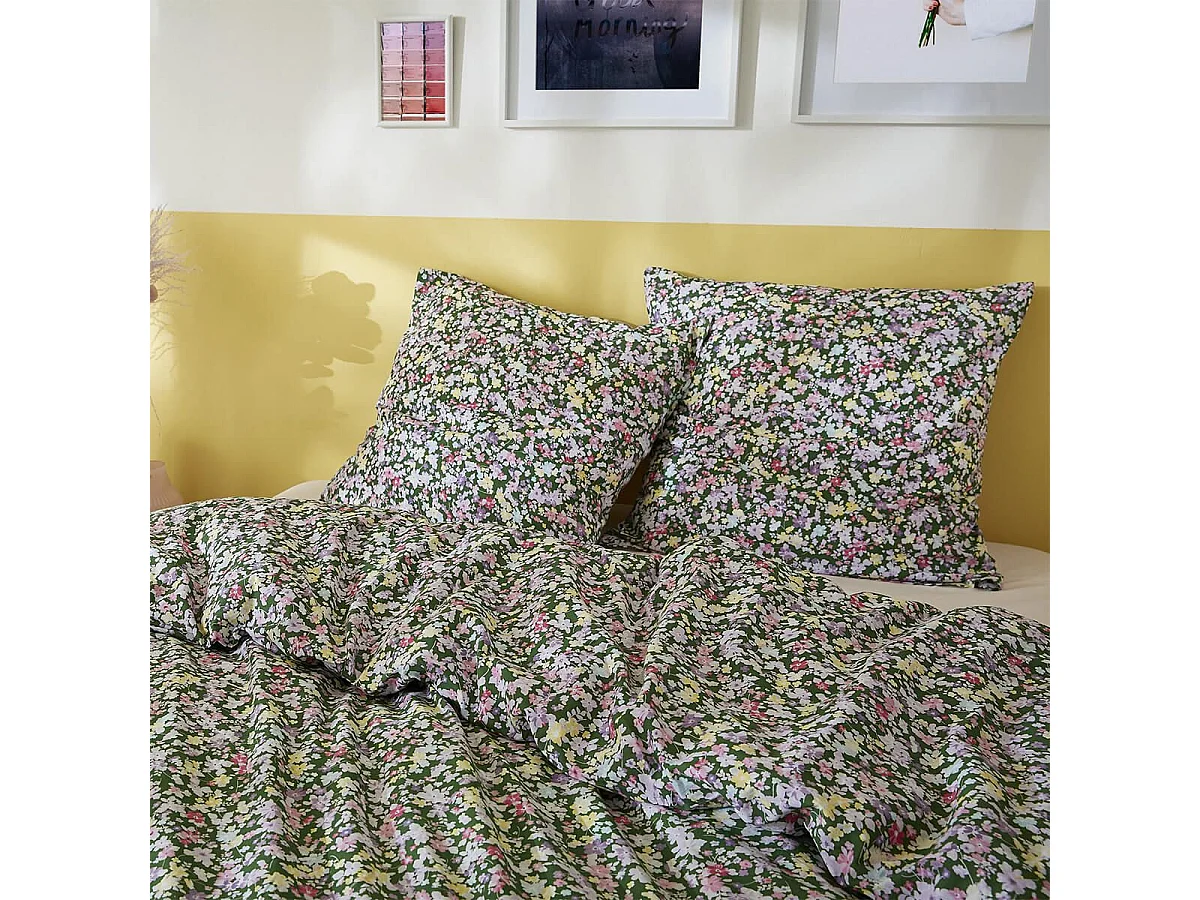 ISIA - Parure de Lit Imprimé Floral Housse de Couette 140x200cm + 1 Taie d'Oreiller