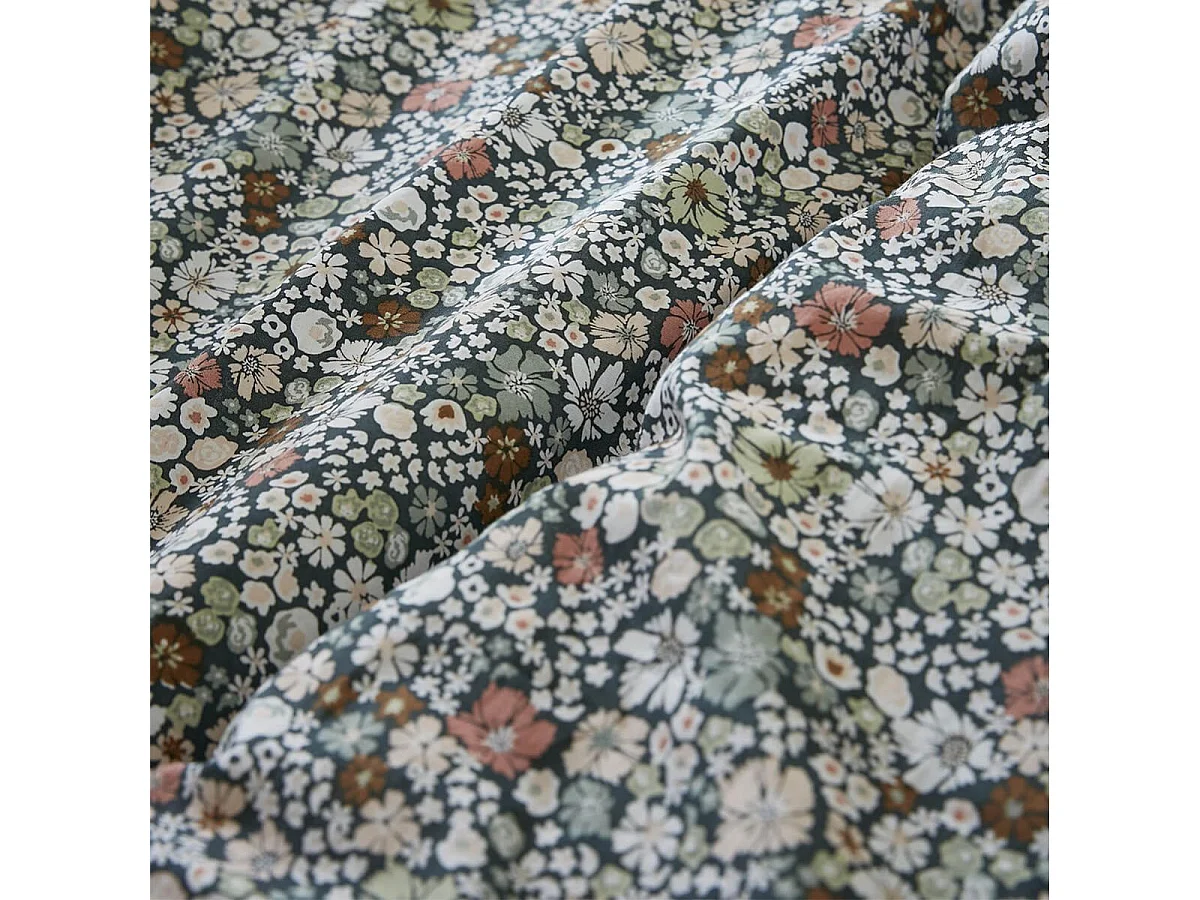 MEGAN - Parure de Lit Imprimé Fleurs Housse de Couette 200x200cm + 2 Taies d'Oreiller