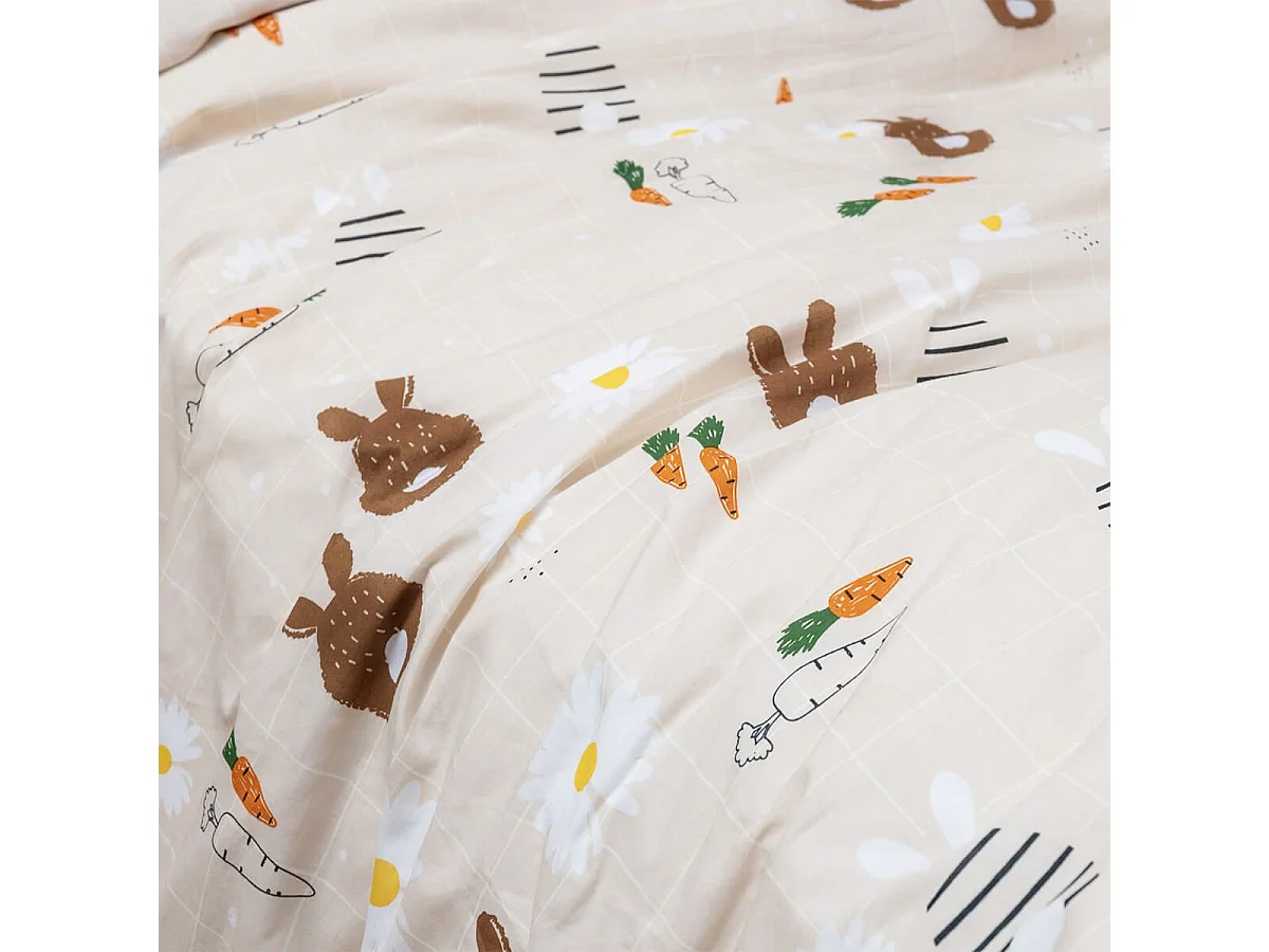 BUNNY - Parure de Lit Imprimé Lapin Housse de Couette 140x200cm + 1 Taie d'Oreiller