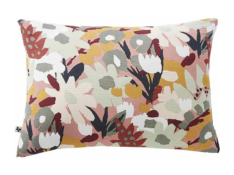 SARAH - Taie d'Oreiller 50x70cm Gaze de Coton Imprimé Rose Imprimé Floral