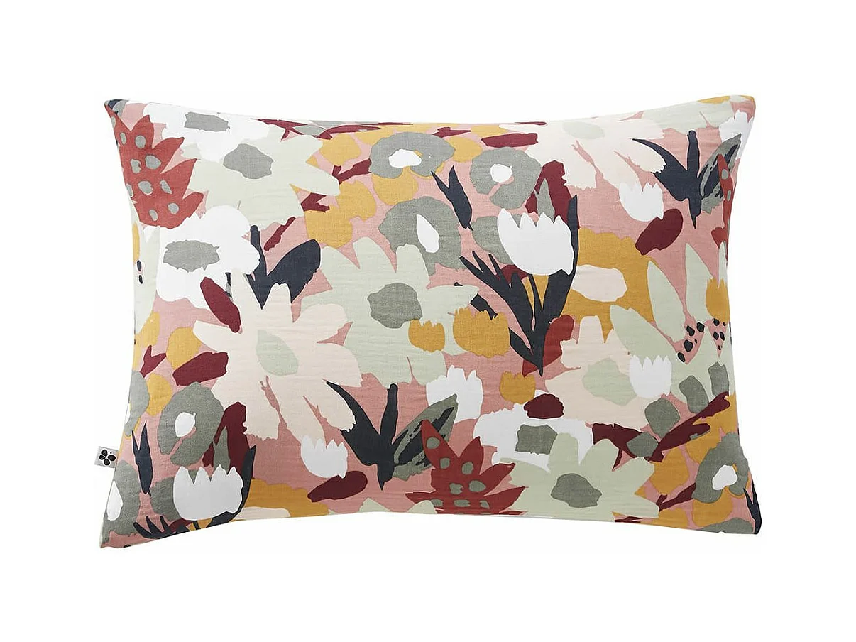 SARAH - Taie d'Oreiller 50x70cm Gaze de Coton Imprimé Rose Imprimé Floral