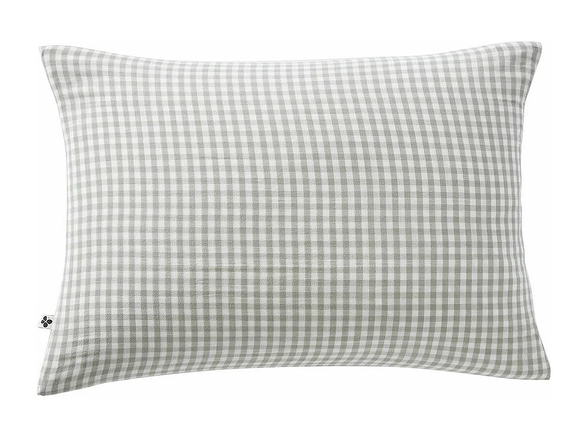 JOEL - Taie d'Oreiller 50x70cm Gaze de Coton Vichy Coloris Eucalyptus