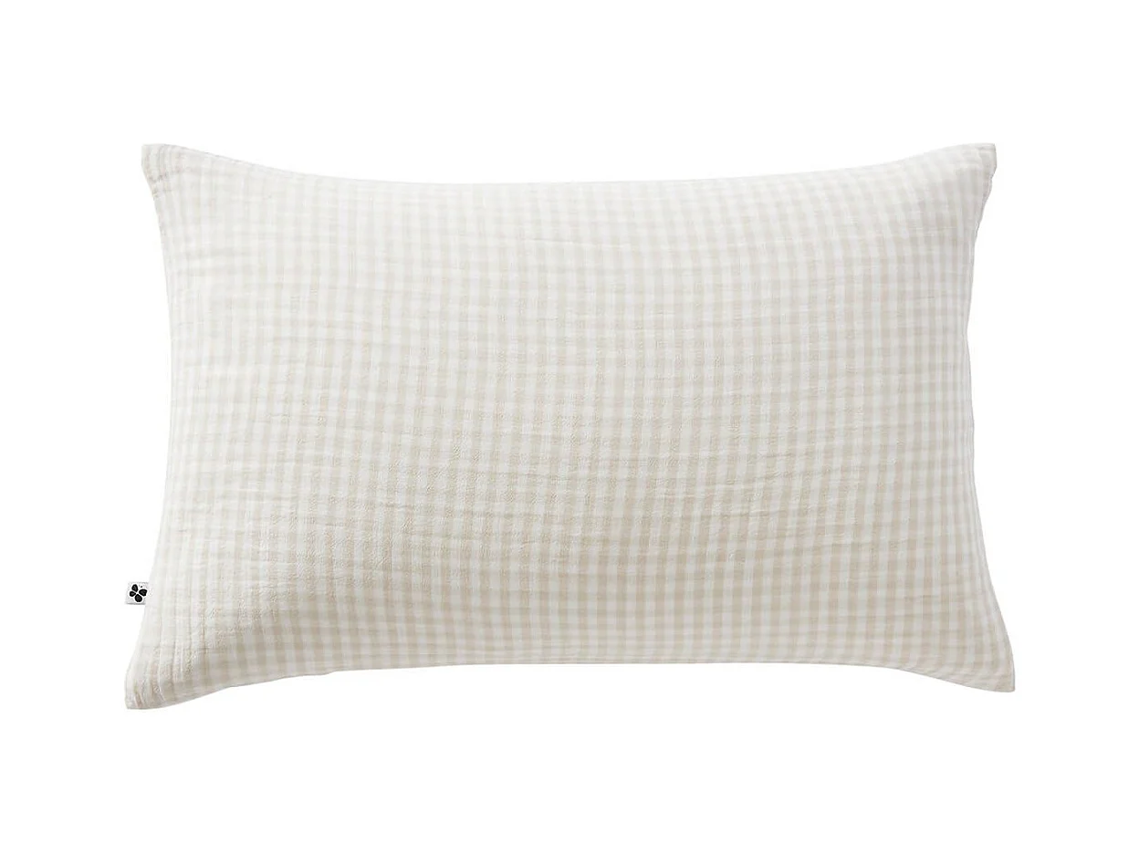 JOEL - Taie d'Oreiller 50x70cm Gaze de Coton Vichy Coloris Pampa
