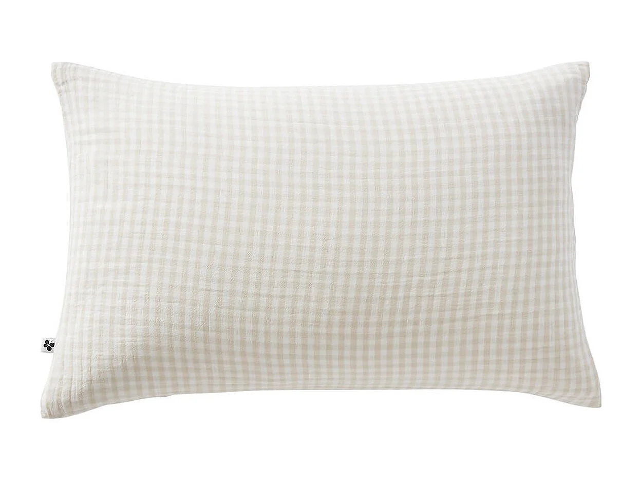 JOEL - Taie d'Oreiller 50x70cm Gaze de Coton Vichy Coloris Pampa