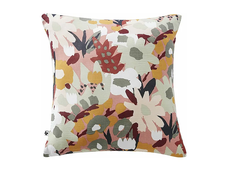 SARAH - Taie d'Oreiller 60x60cm Gaze de Coton Imprimé Rose Imprimé Floral