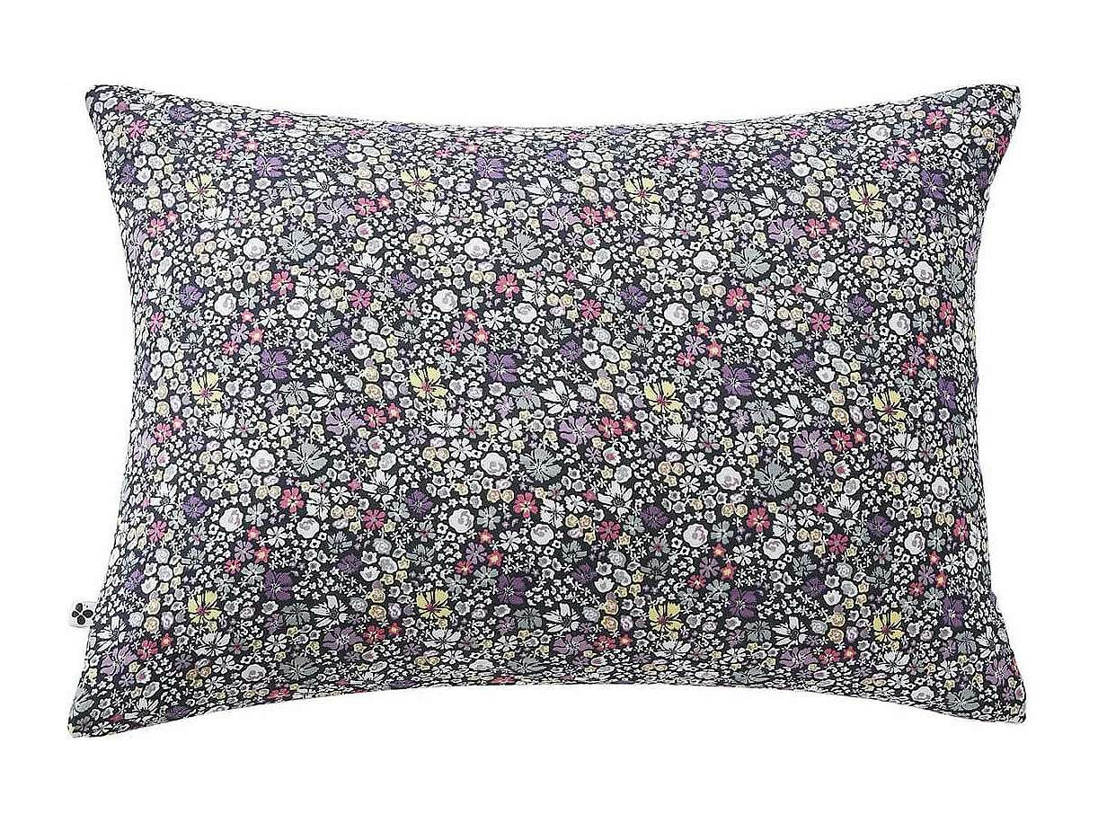 SOIZIC - Taie d'Oreiller 50x70cm Gaze de Coton Imprimé Bleu-Violet Imprimé Fleurs