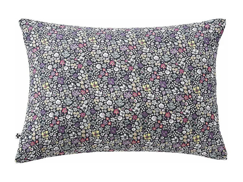 SOIZIC - Taie d'Oreiller 50x70cm Gaze de Coton Imprimé Bleu-Violet Imprimé Fleurs