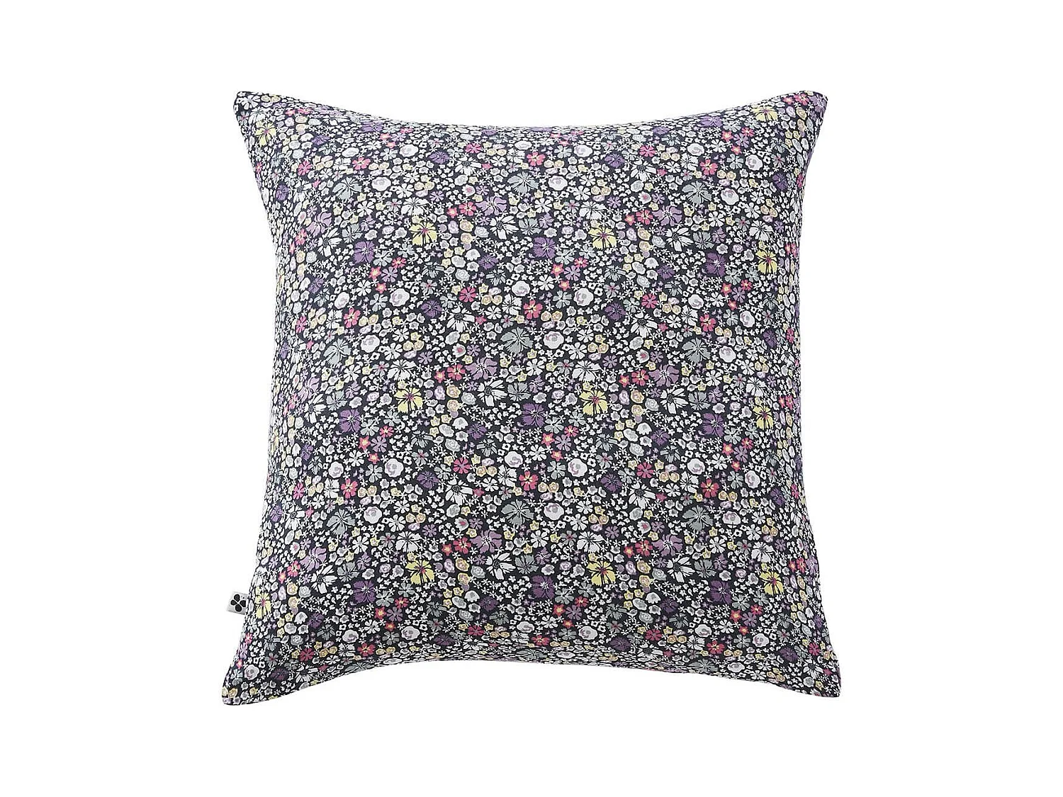 SOIZIC - Taie d'Oreiller 60x60cm Gaze de Coton Imprimé Bleu-Violet Imprimé Fleurs