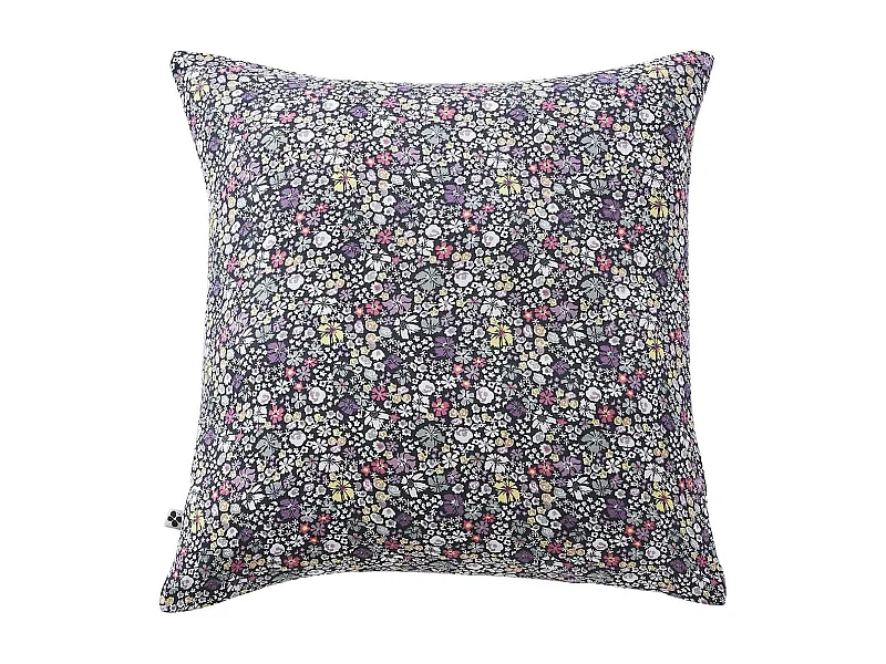 SOIZIC - Taie d'Oreiller 60x60cm Gaze de Coton Imprimé Bleu-Violet Imprimé Fleurs