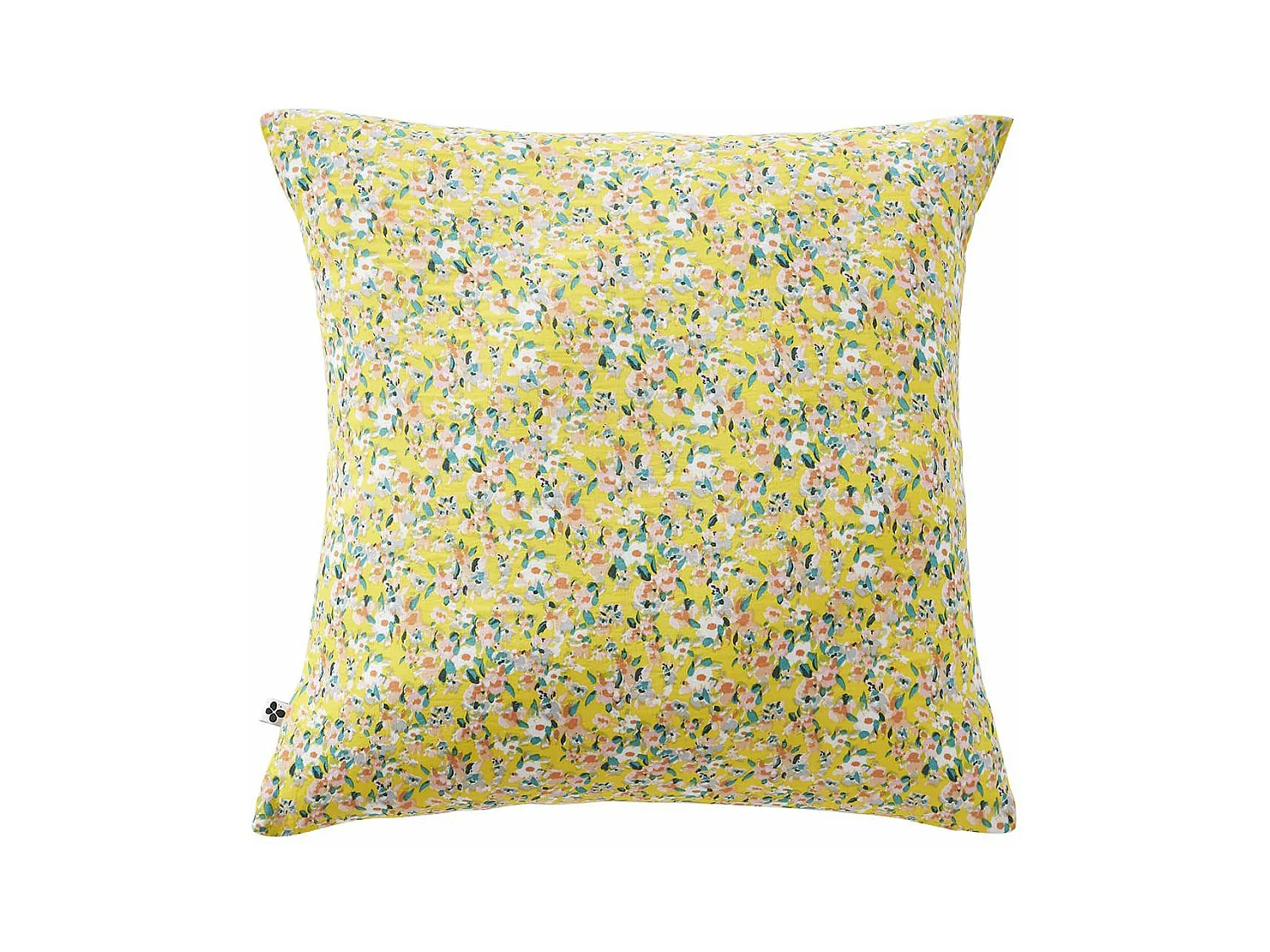 SIMONE - Taie d'Oreiller 60x60cm Gaze de Coton Jaune Imprimé Floral